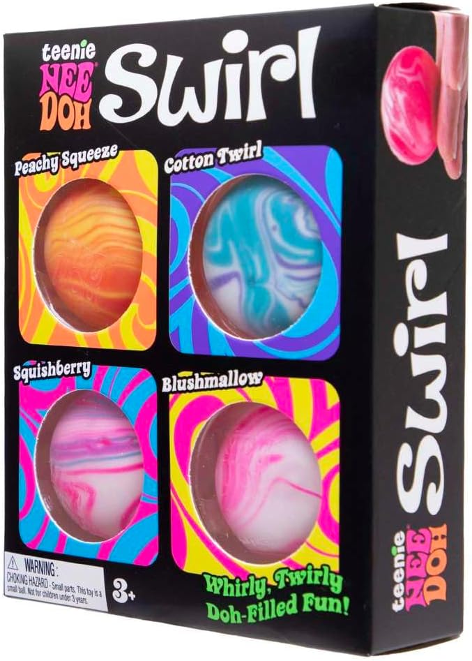 Schylling NeeDoh Teenie Swirl 4 Pack – Sensory Squeeze Toy – 1.5″ in Diameter – Colors May Vary