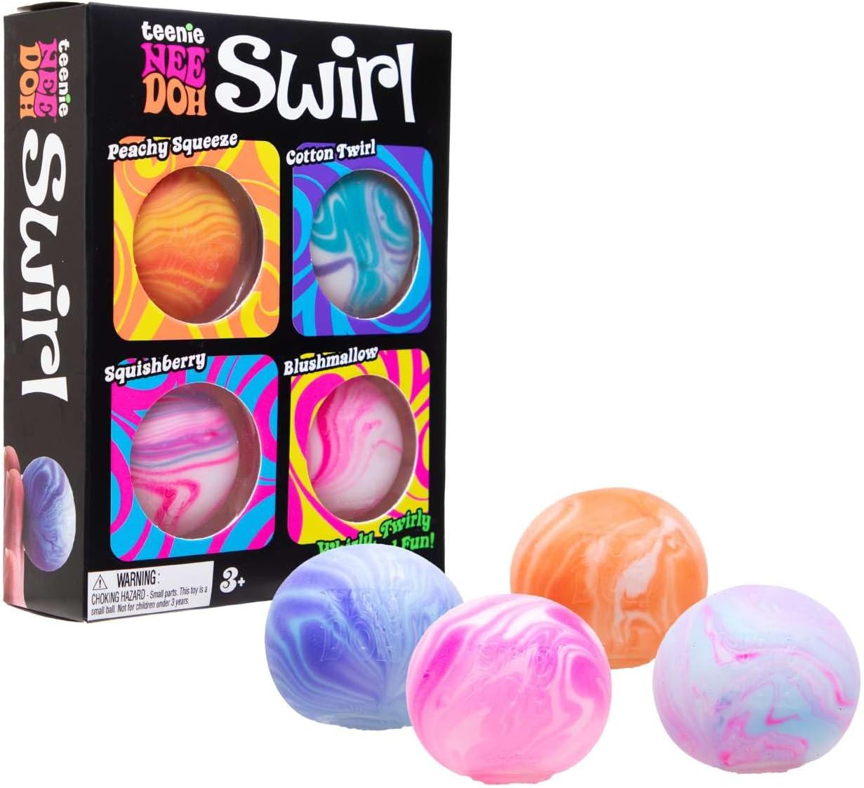 Schylling NeeDoh Teenie Swirl 4 Pack – Sensory Squeeze Toy – 1.5″ in Diameter – Colors May Vary
