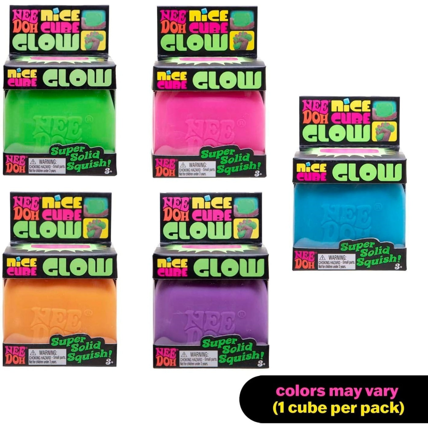 NeeDoh Nice Cube Glow – Glows in the Dark – Assorted