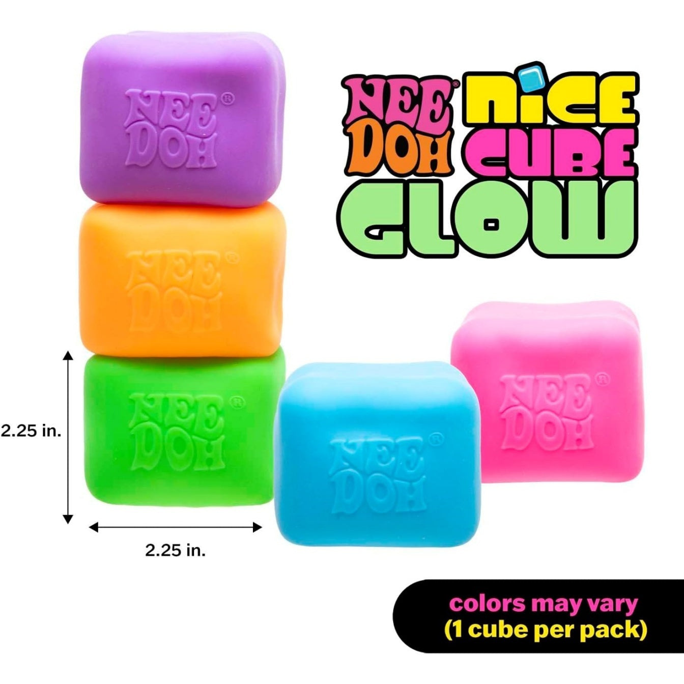 NeeDoh Nice Cube Glow – Glows in the Dark – Assorted